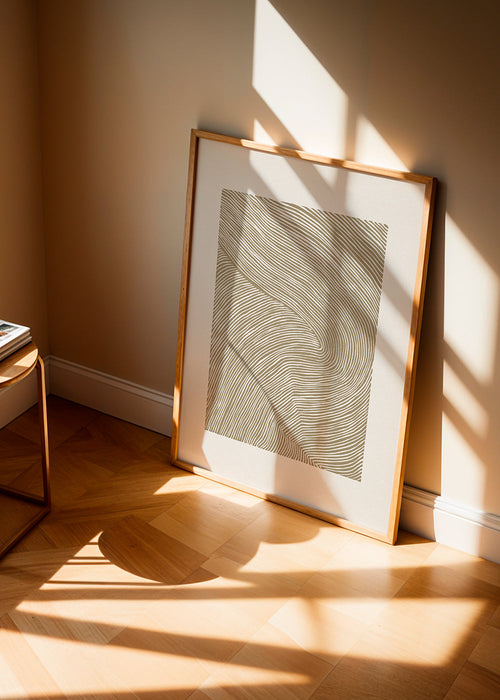 Abstract kunst met organische oker lijnen
