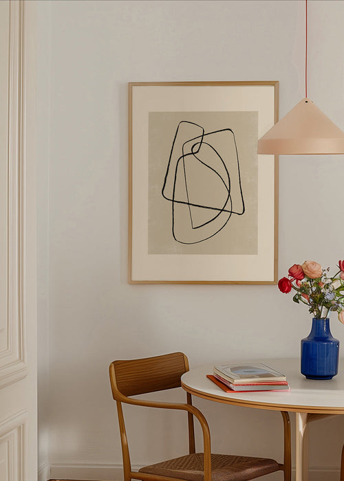 Minimalistische poster zwarte streken op beige
