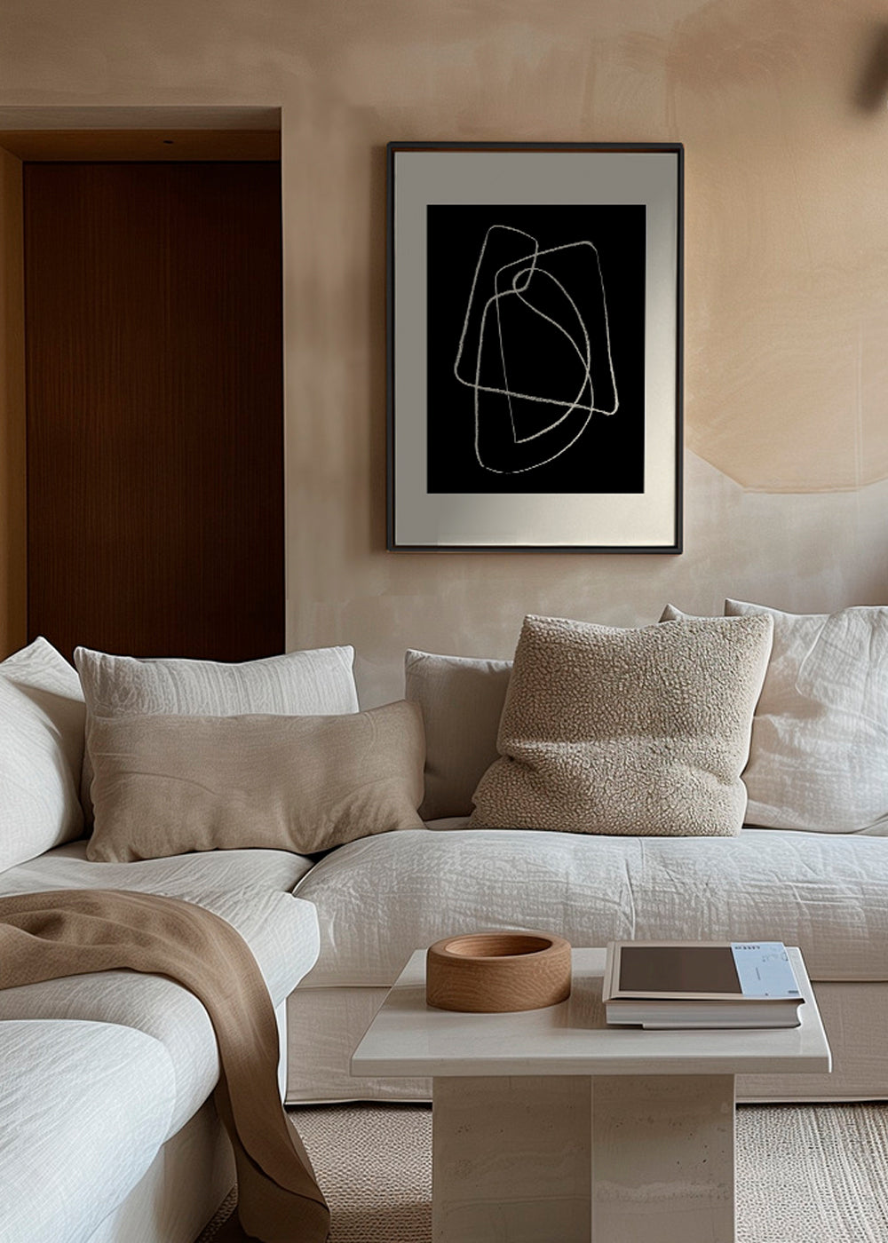 Zwart-wit kunst met abstracte lijnschets