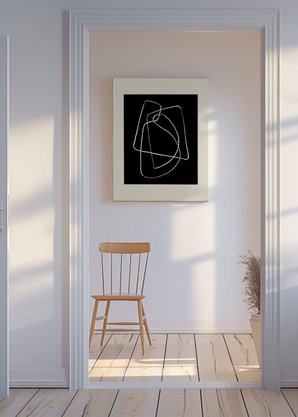 Zwart-wit kunst met abstracte lijnschets
