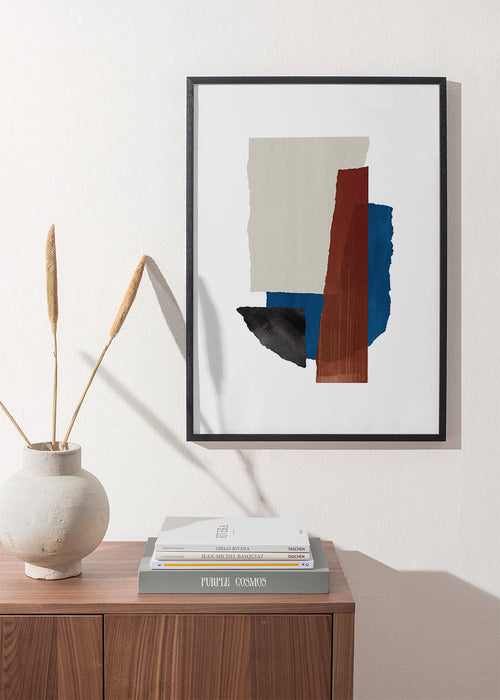Abstract verticaal kunstwerk met beige en rood