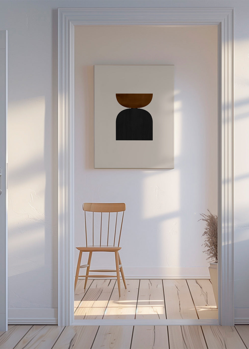 Geometrische poster met minimalistische bruine en zwarte vormen