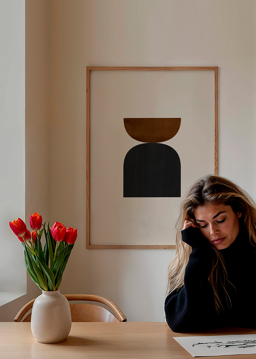 Geometrische poster met minimalistische bruine en zwarte vormen
