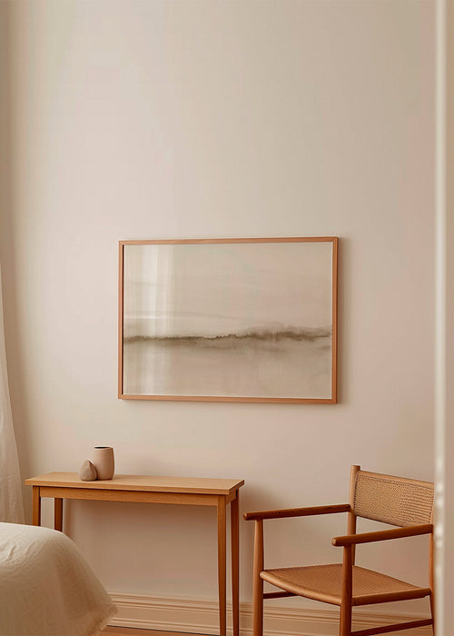 Beige aquarel landschap met minimalistische toets