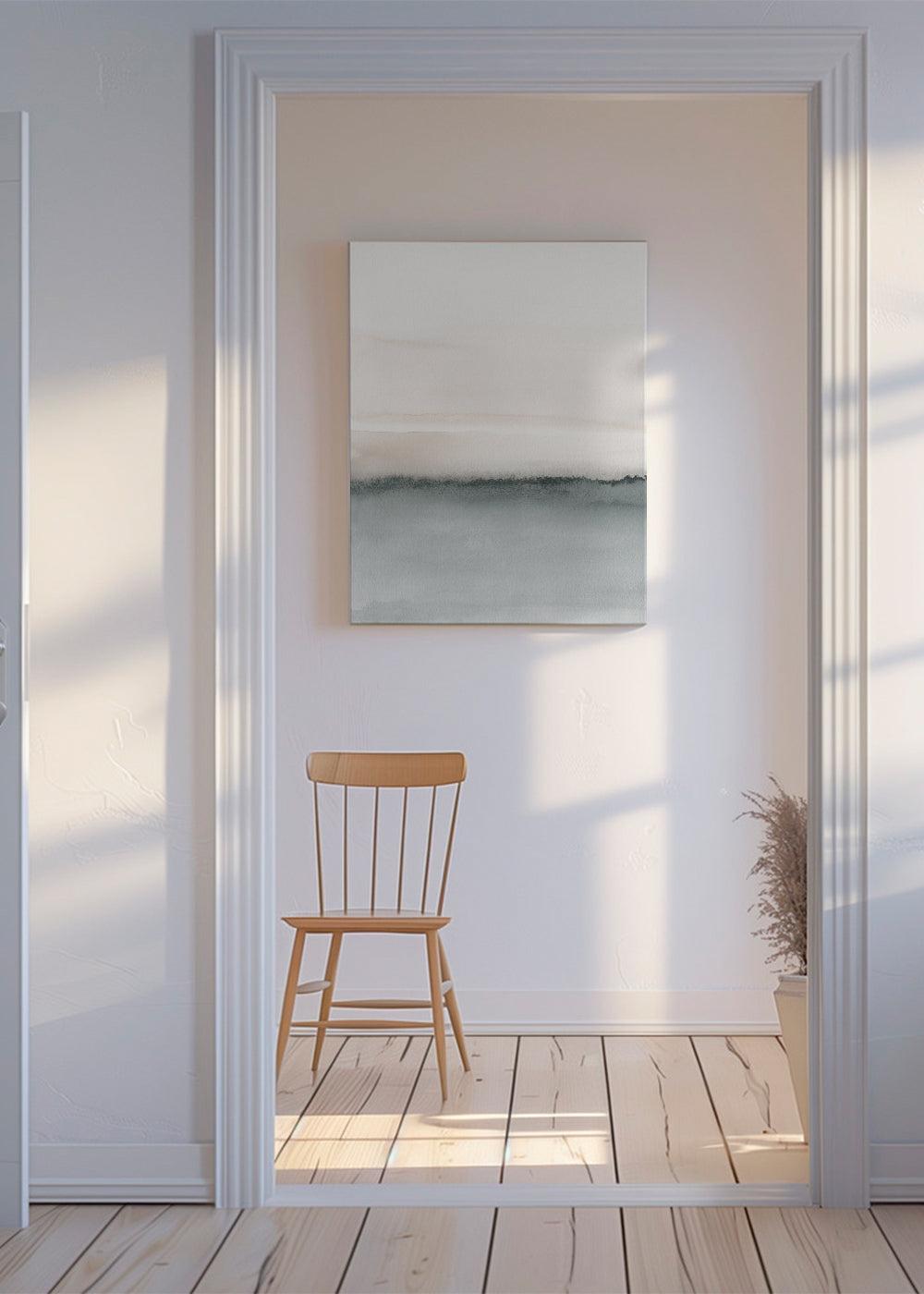 Aquarel landschap koraal en grijs
