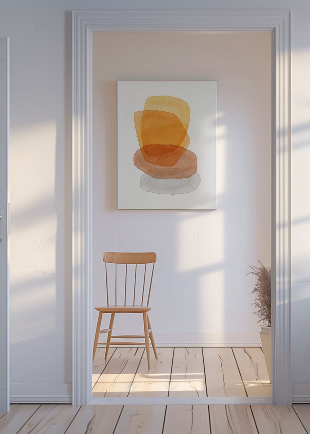 Abstracte kunst met oker opgestapelde vormen