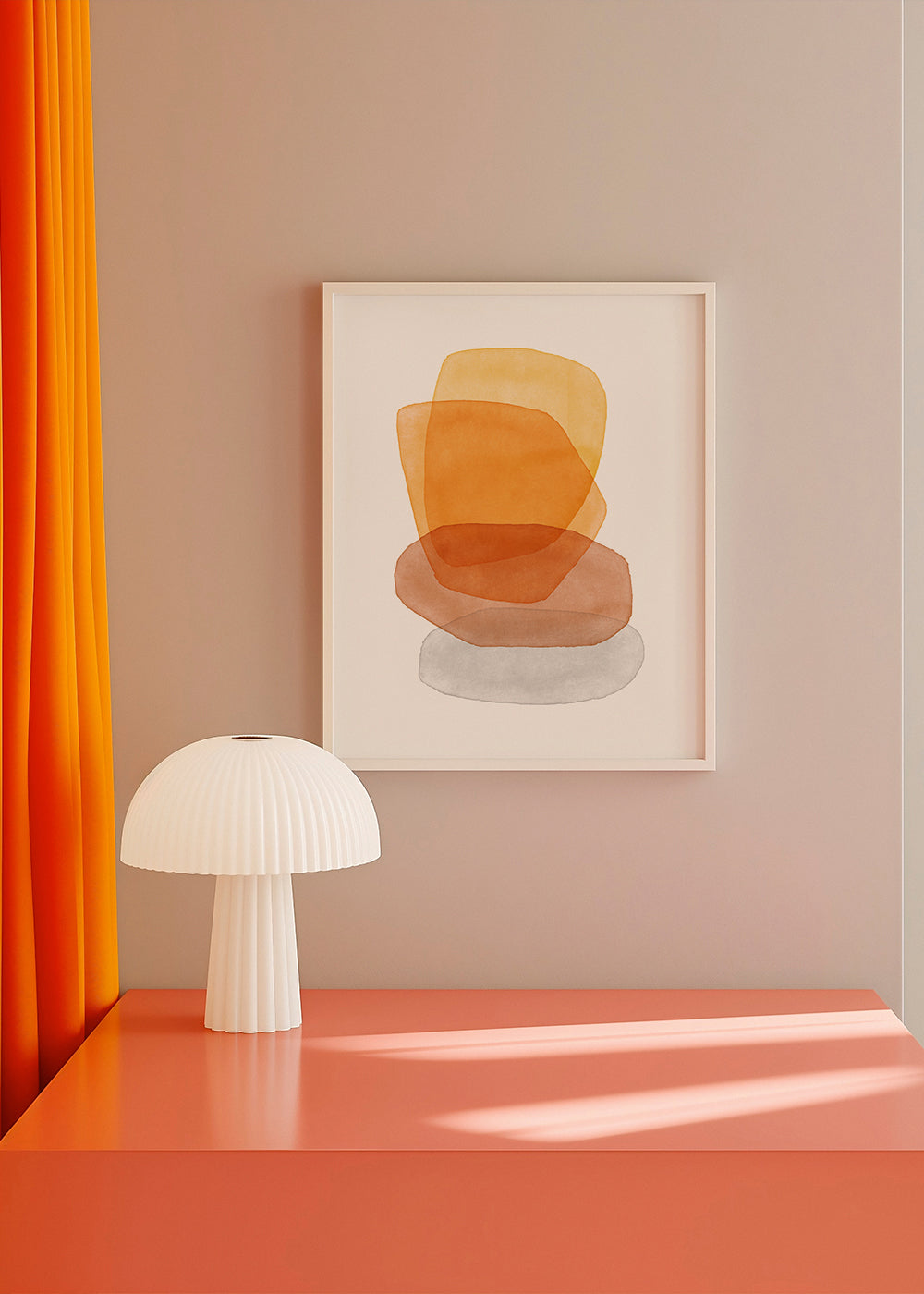 Abstracte kunst met oker opgestapelde vormen
