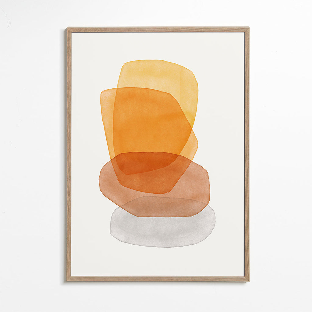 Abstracte kunst met oker opgestapelde vormen