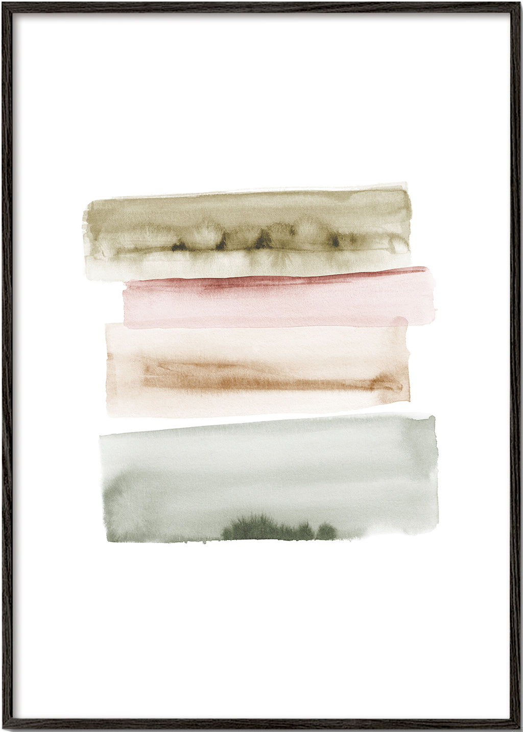 Abstracte aquarel kunst met verticale groene en roze streken