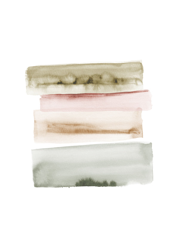 Abstracte aquarel kunst met verticale groene en roze streken