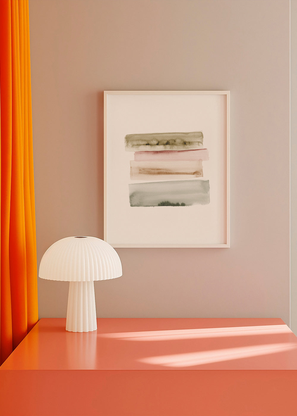 Abstracte aquarel kunst met verticale groene en roze streken
