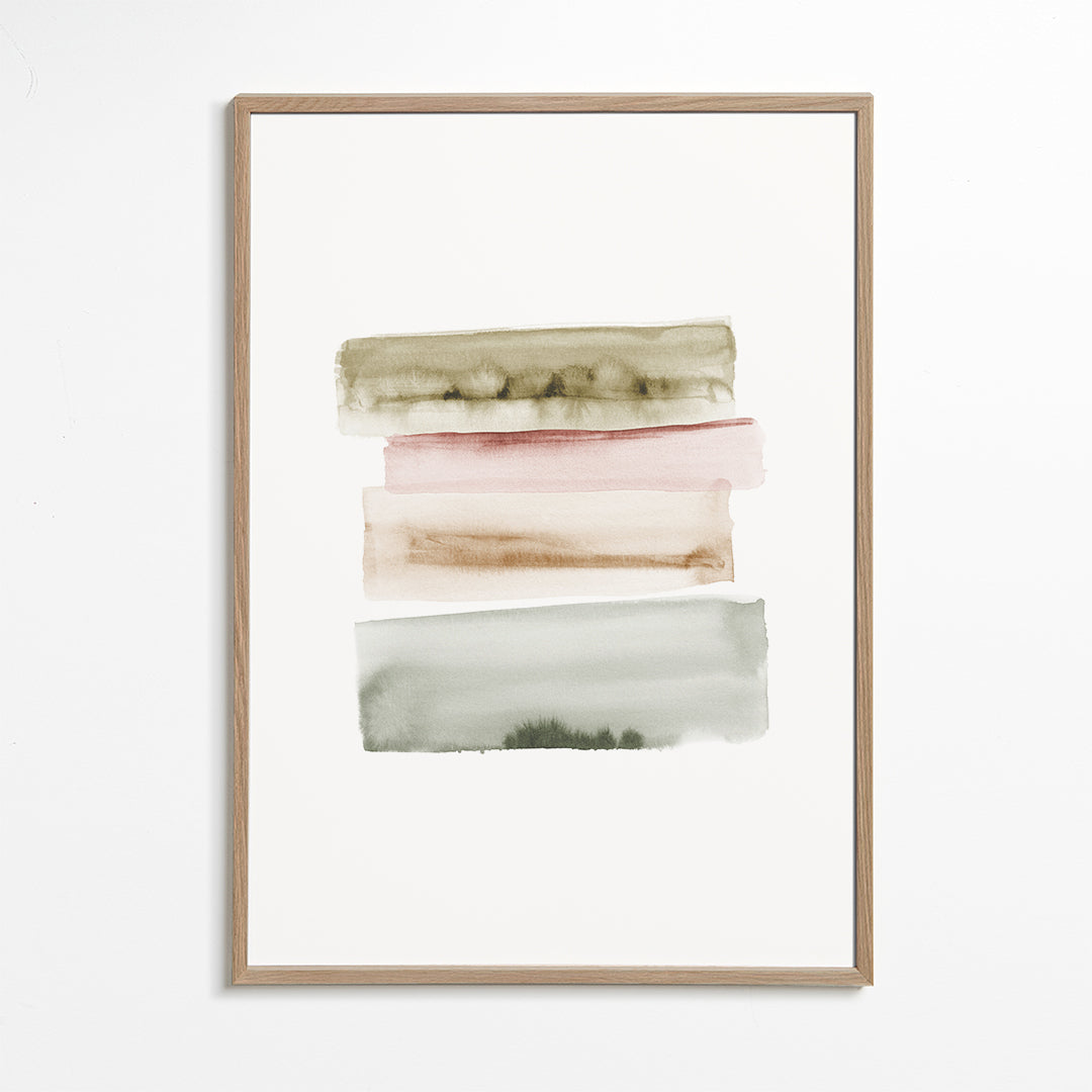 Abstracte aquarel kunst met verticale groene en roze streken
