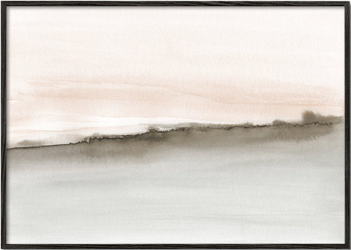 Landschap aquarel in koraal en sepia