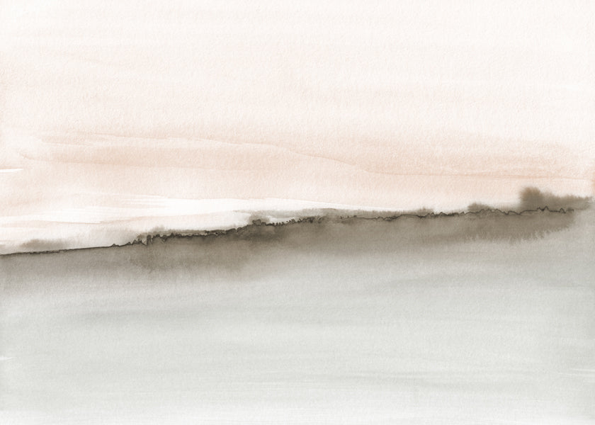 Landschap aquarel in koraal en sepia