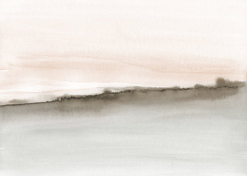 Landschap aquarel in koraal en sepia