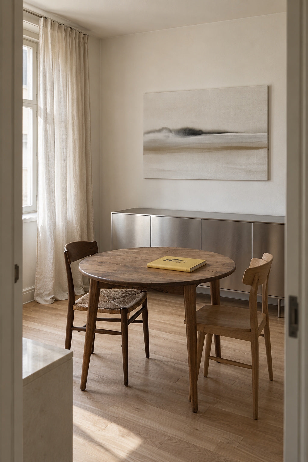 Hazy horizon in sepia and black watercolor - Unframed canvas in an interior
