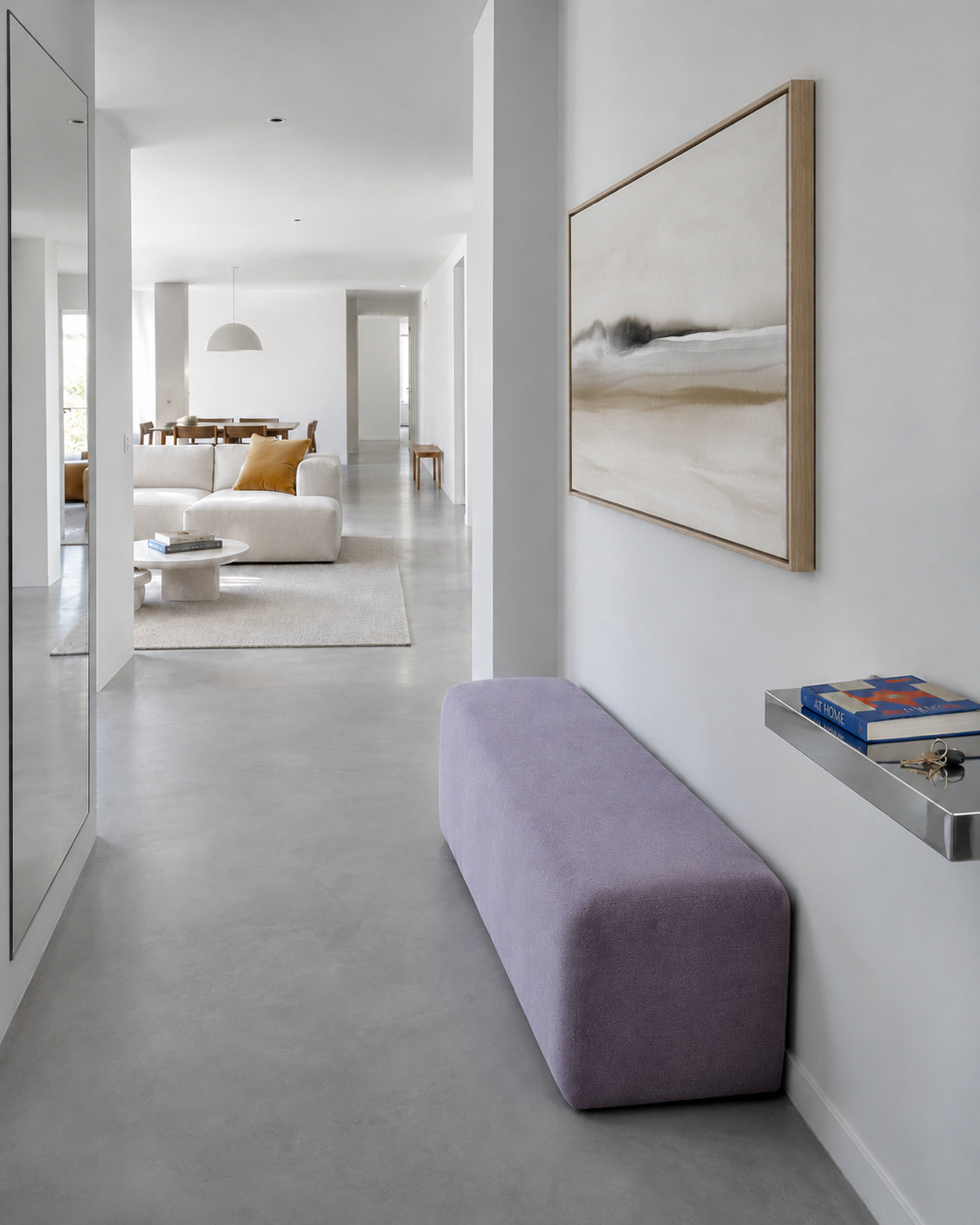 Hazy horizon in sepia and black watercolor - Framed canvas in an interior