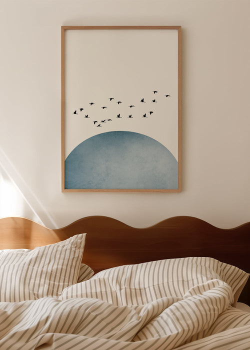 Abstract kunstwerk met blauw halfrond en zwerm