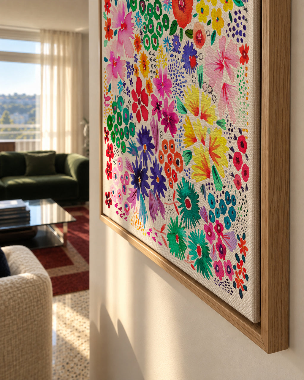 Colorful Little Artful Flowers Multi 2 - Framed canvas detail