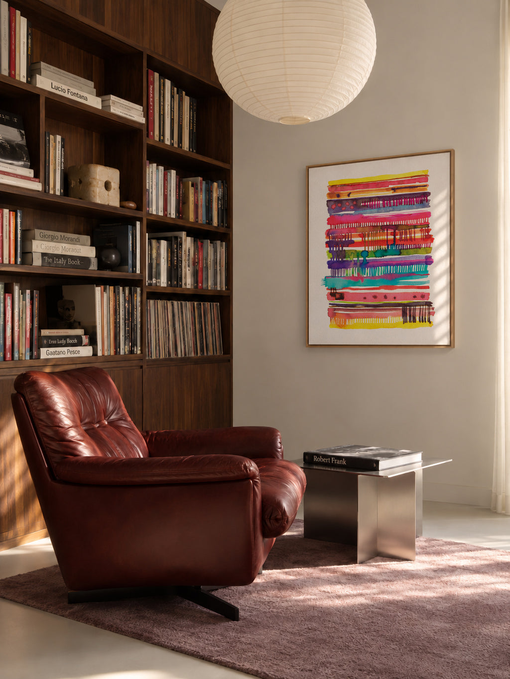 Watercolor Boho Nomadic Lines 2 - Framed canvas in an interior