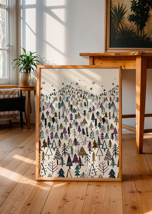 Landschapsposter met gestileerde bomen