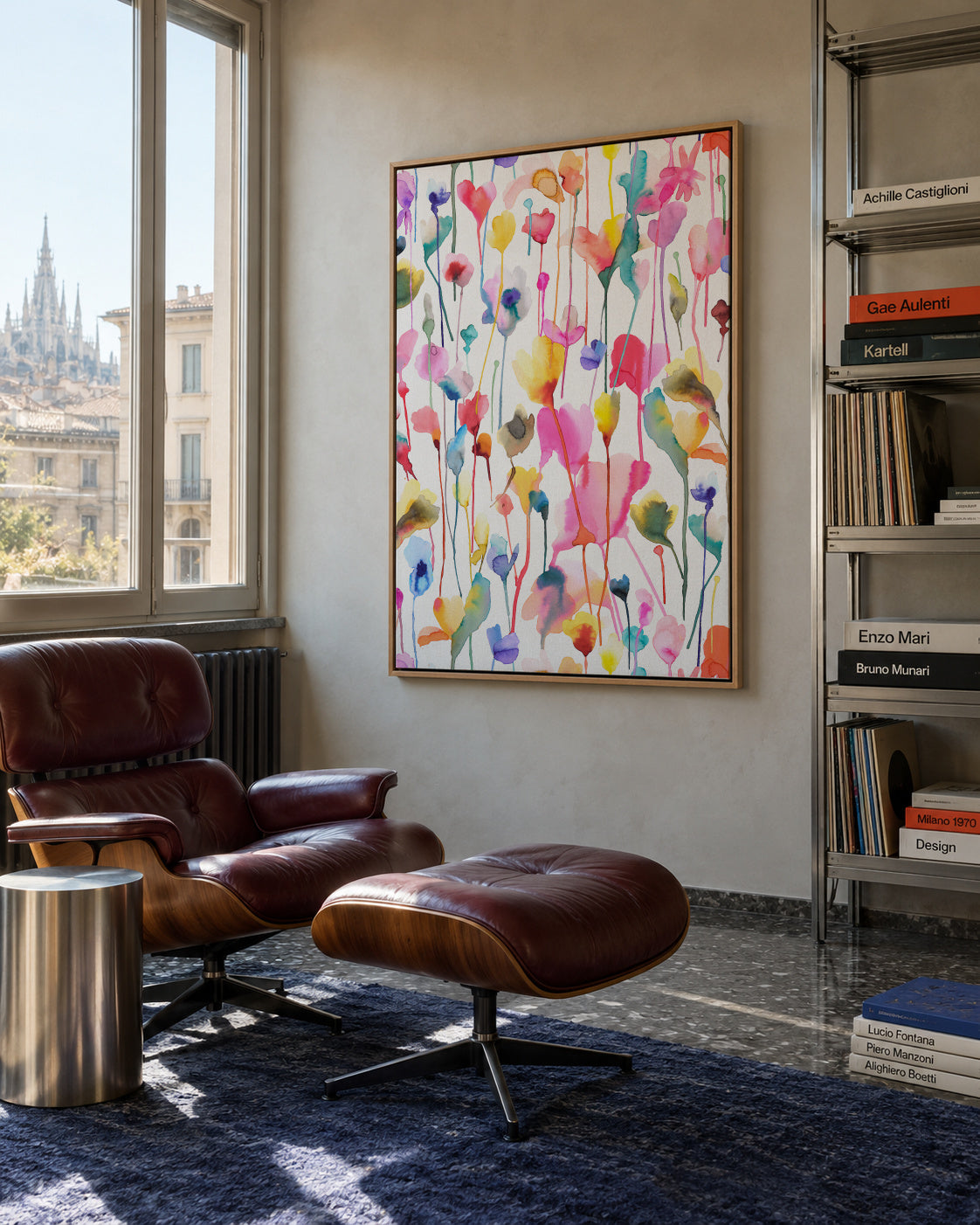 Wild Rustic Flowers Colorful - Framed canvas in an interior