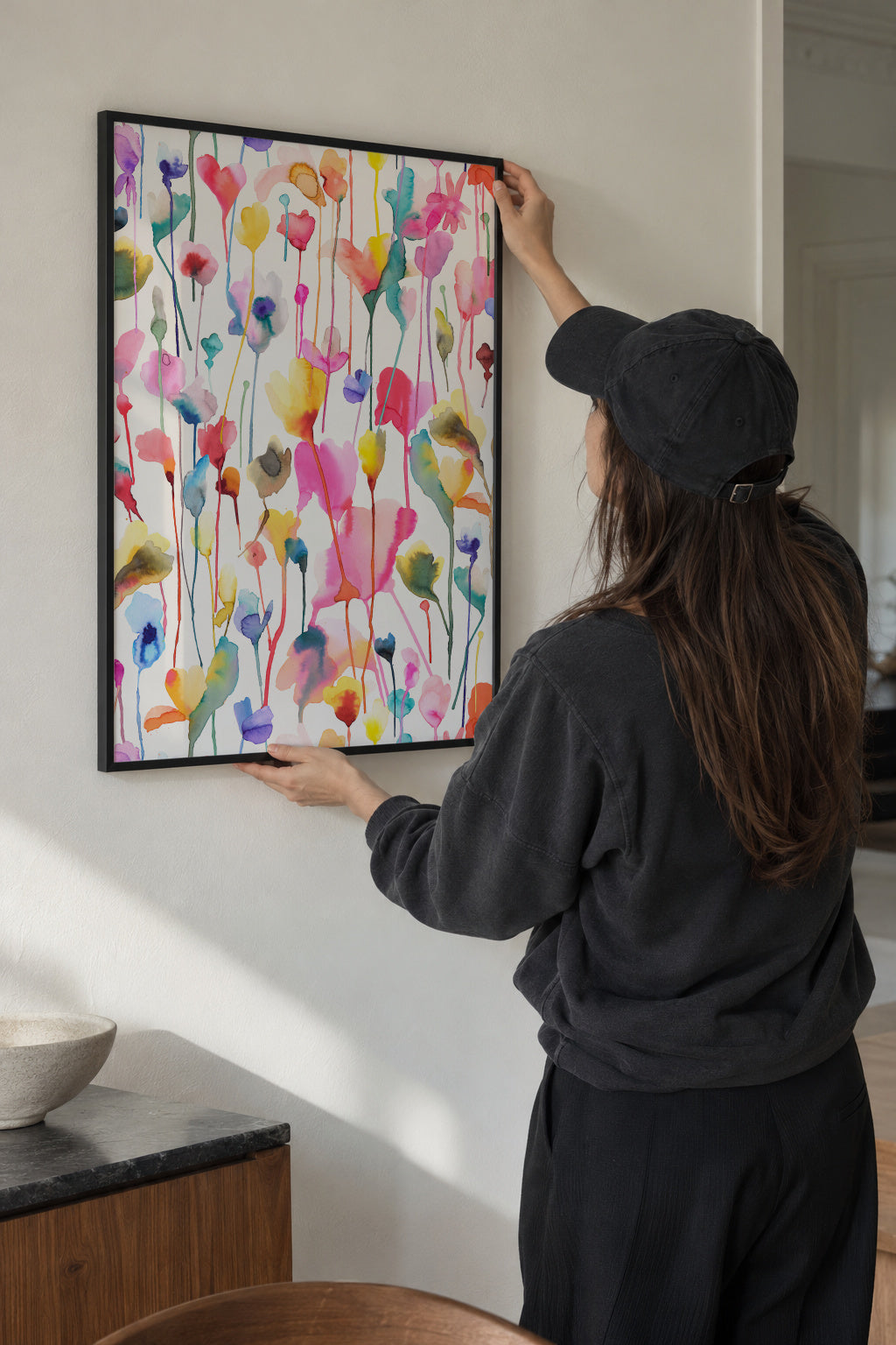Wild Rustic Flowers Colorful - Framed poster in an interior