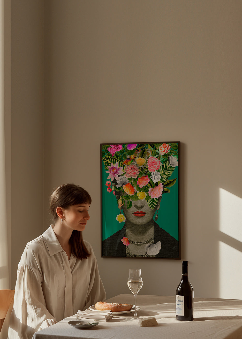 Illustratie portret met bloemekroon