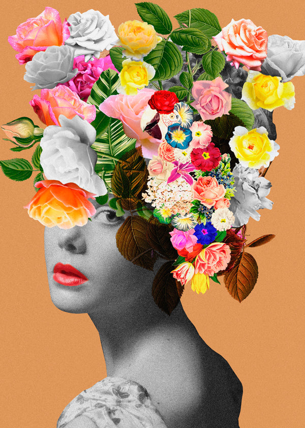 Botanische print met bloemenportret