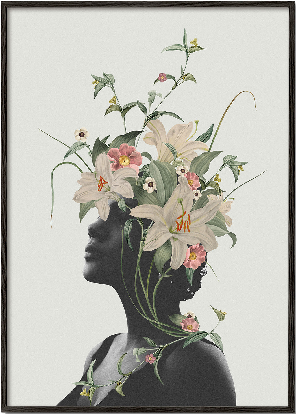 Botanische poster met bloemen-silhouet