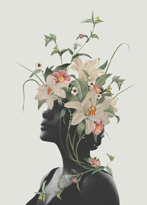 Botanische poster met bloemen-silhouet