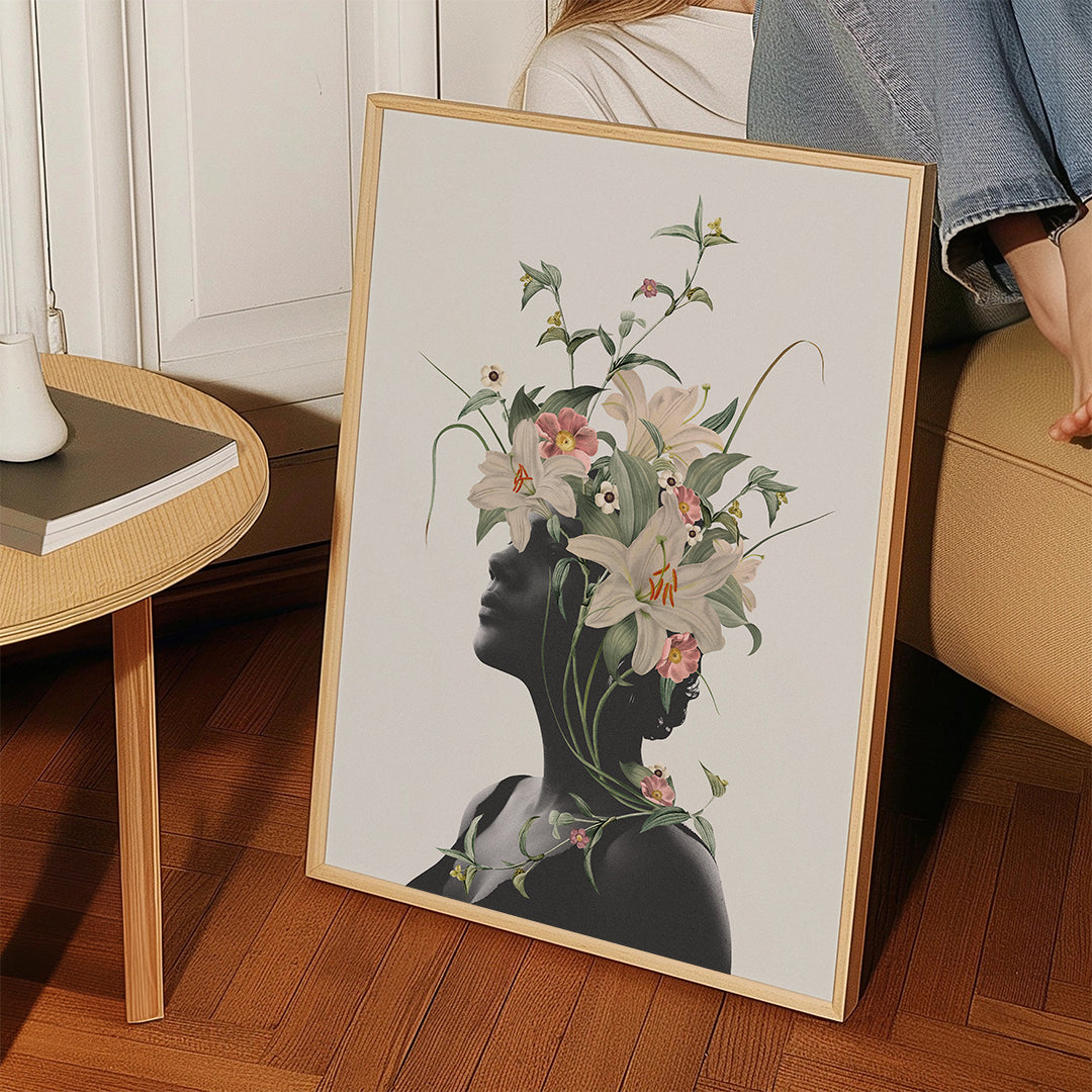 Botanische poster met bloemen-silhouet