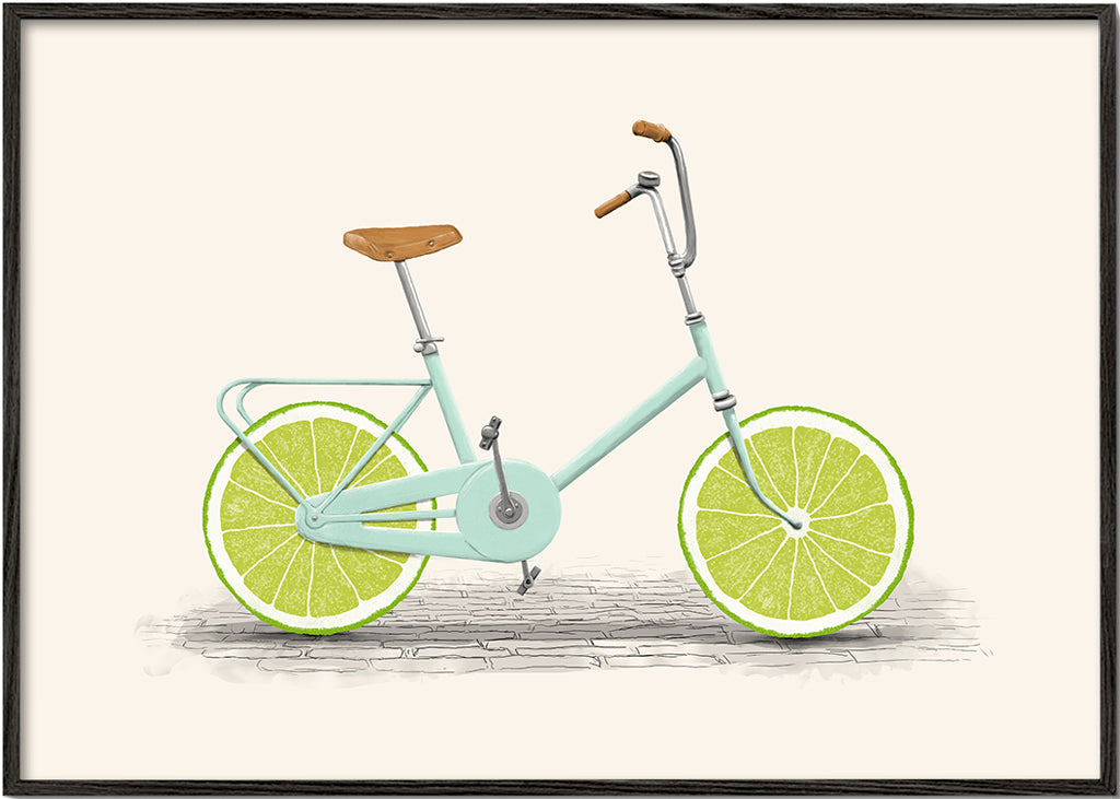 Illustratie fiets met limoen-wielen