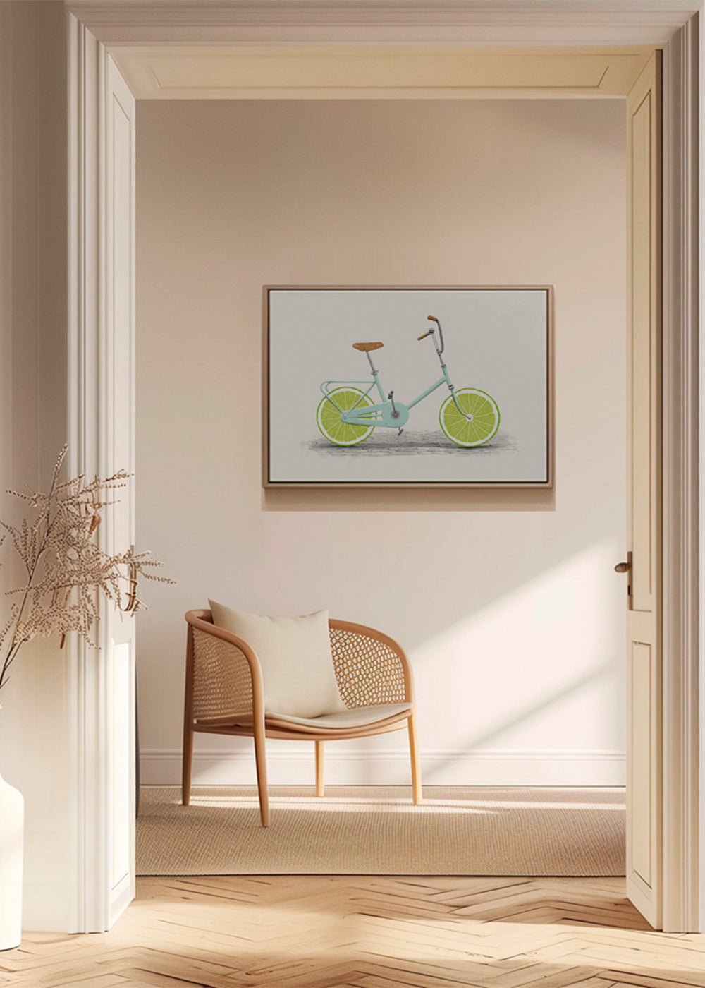 Illustratie fiets met limoen-wielen