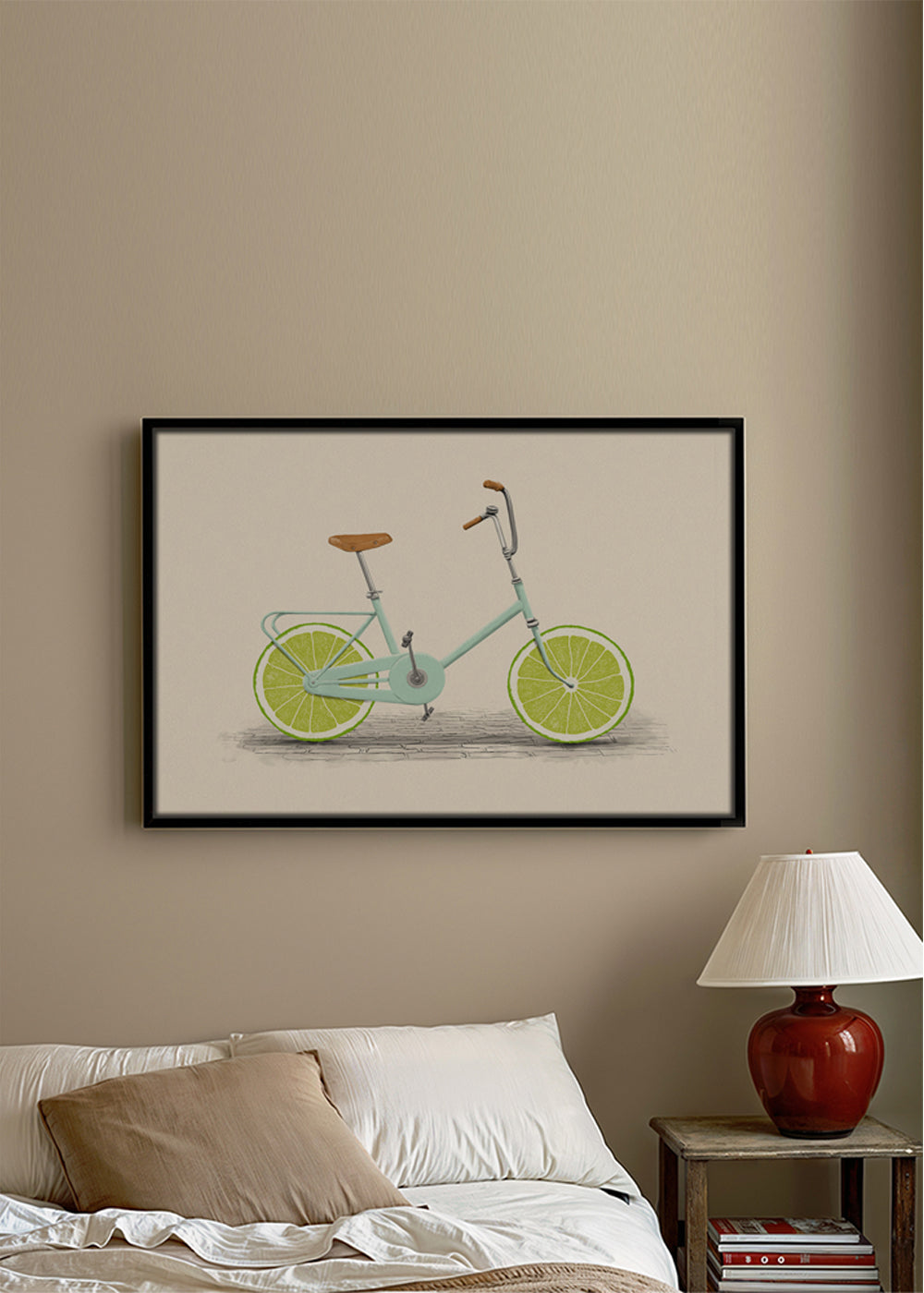 Illustratie fiets met limoen-wielen