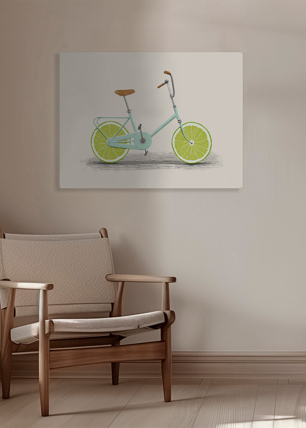 Illustratie fiets met limoen-wielen