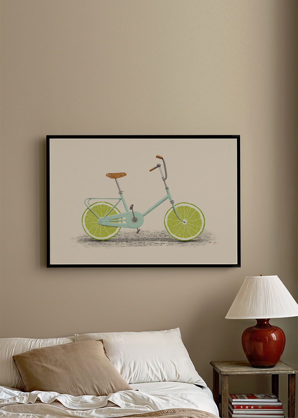 Illustratie fiets met limoen-wielen