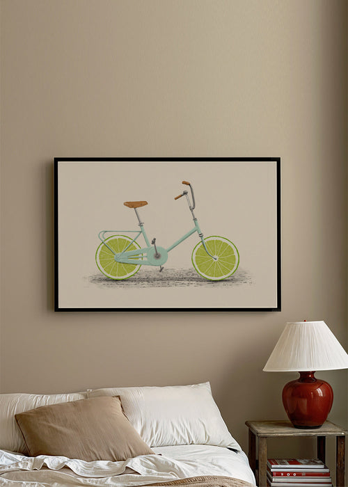 Illustratie fiets met limoen-wielen