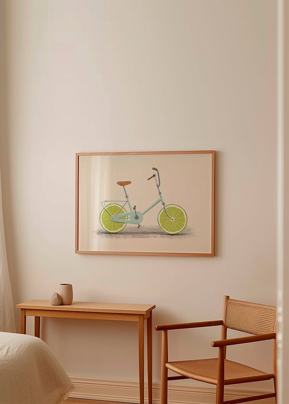 Illustratie fiets met limoen-wielen