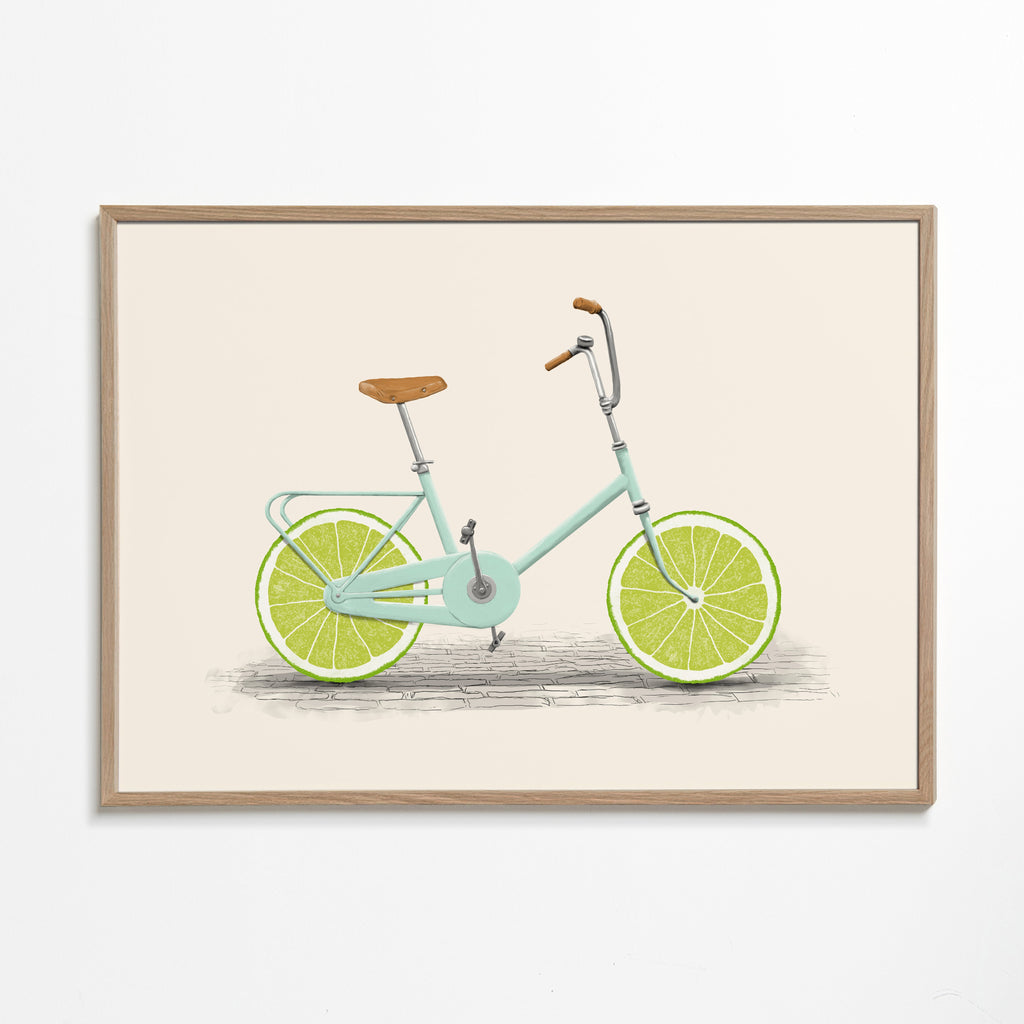 Illustratie fiets met limoen-wielen