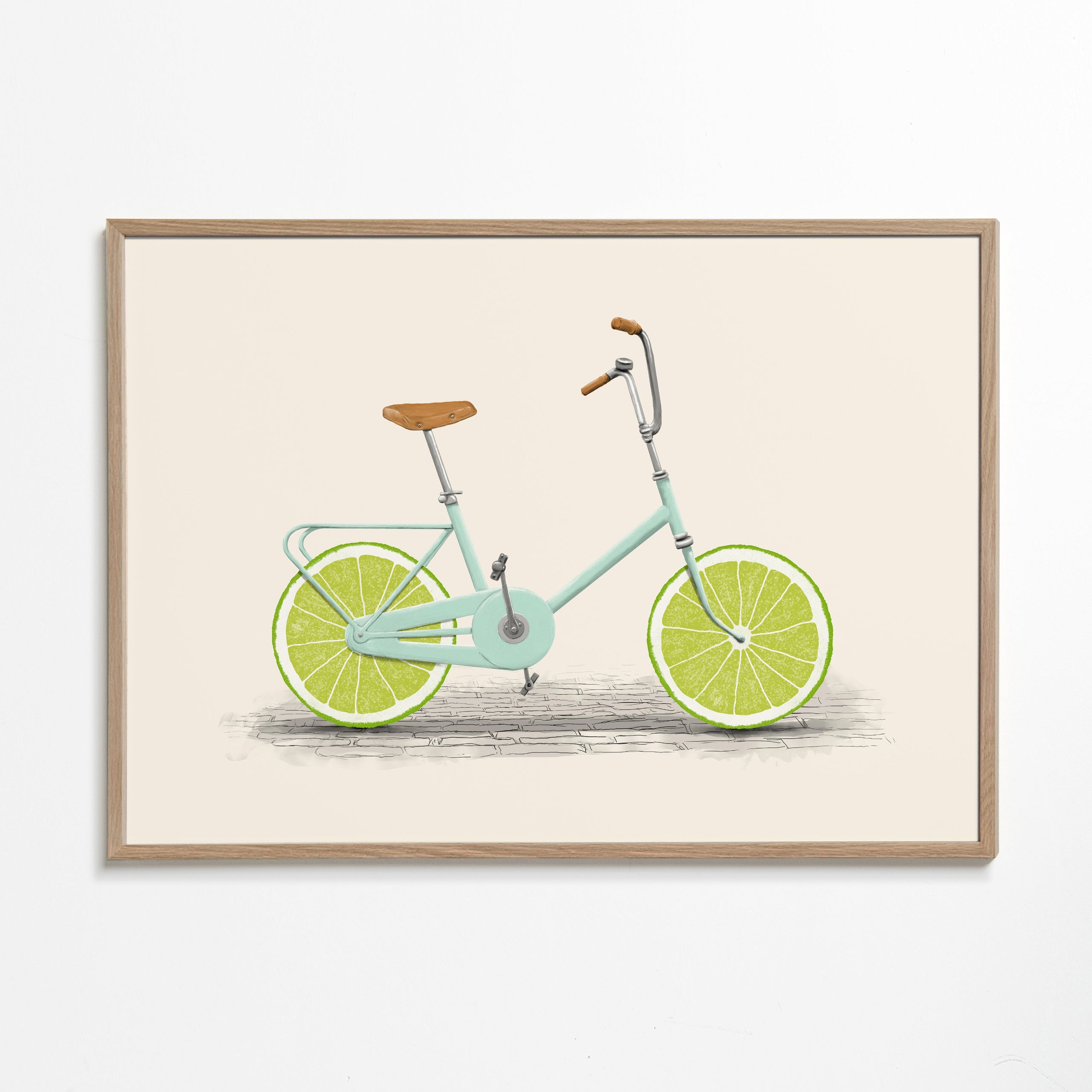 Illustratie fiets met limoen-wielen