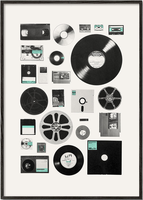 Vintage poster met muziekmedia-collage