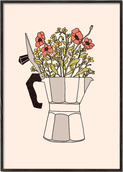 Keuken kunst moka met bloemen