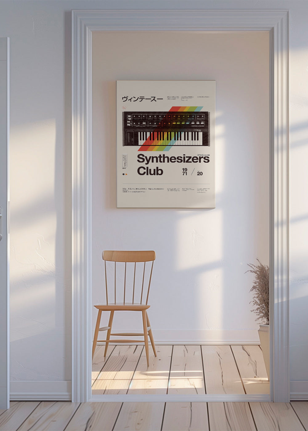 Vintage poster met analoge synthesizer