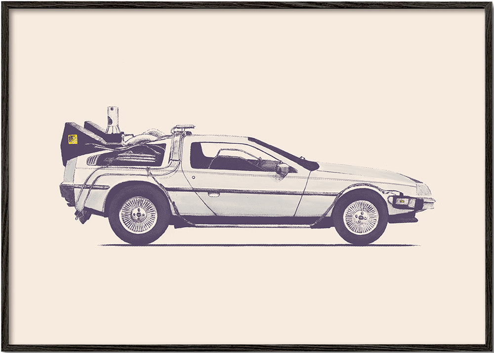 Vintage poster DeLorean zijaanzicht