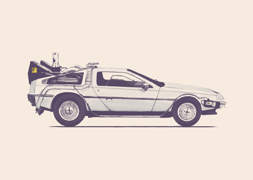 Vintage poster DeLorean zijaanzicht