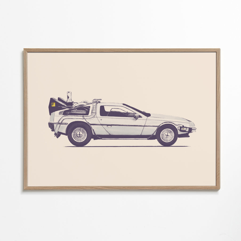 Vintage poster DeLorean zijaanzicht