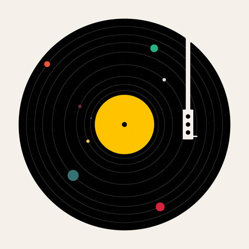Vintage print met vinyl-illustratie