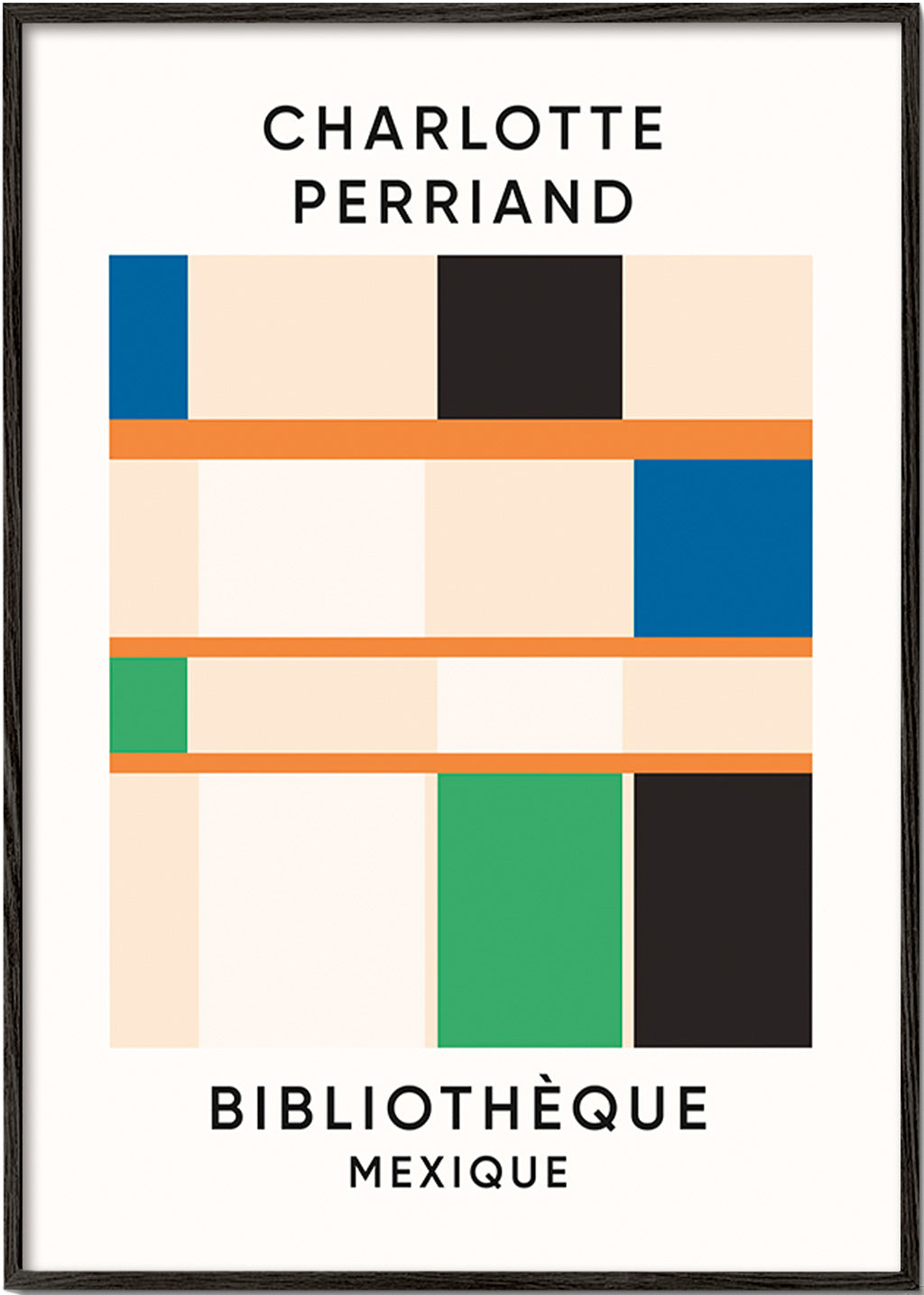 Geometrische poster met blokken en typografie 'Bibliothèque'