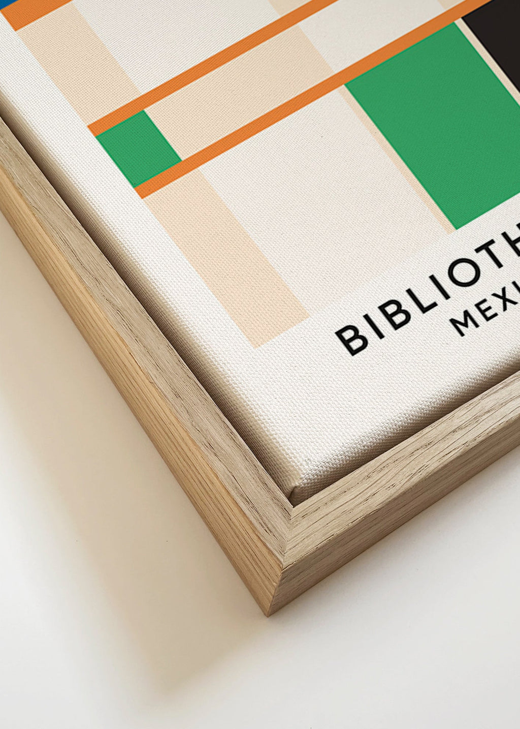 Geometrische poster met blokken en typografie 'Bibliothèque'